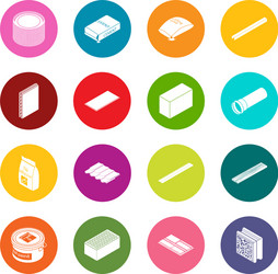 building materials icons set colorful circles vector