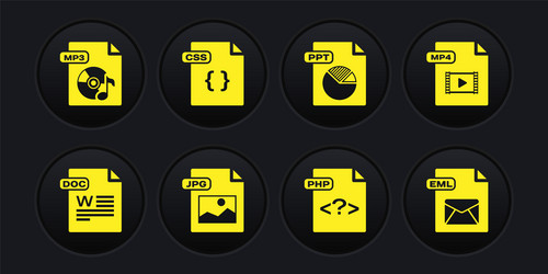 set doc file document mp4 jpg php ppt css vector image