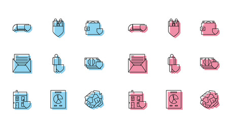 Set line house with shield document graph chart vector