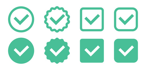 set of green check mark icons circle and square vector image