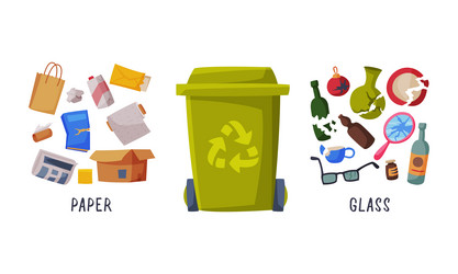 sorting garbage with dustbin and recycle trash vector image