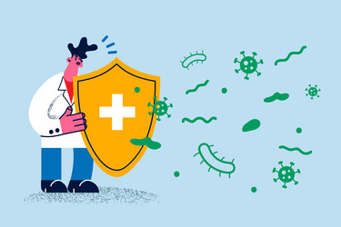 doctor with shield protect from microbes vector