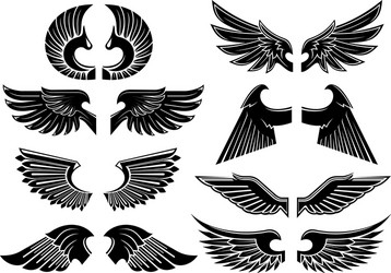Black Angel Wings Heraldic Symbols Vector Image
