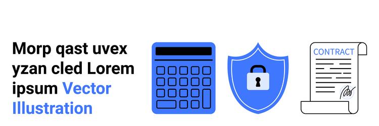 calculator shield with lock and signed contract vector image