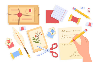 Hand with writing objects set vector