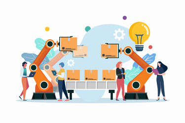 people with automation robot arm machine obotics vector image
