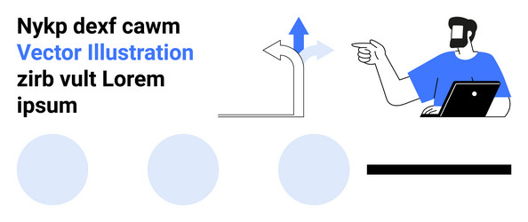 man with a laptop pointing towards direction arrow vector image