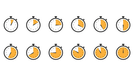 Stopwatch icons set clock timer in flat design vector