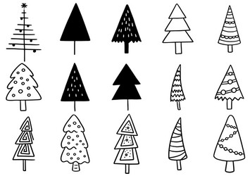 0003 set hand drawn christmas tree isolated Vector Image