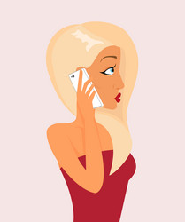 blond sensual girl is talking via phone vector