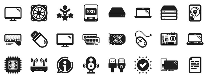 computer components icons set motherboard cpu vector image