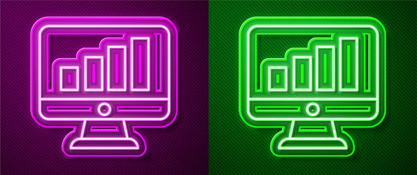 glowing neon line computer monitor with graph vector image