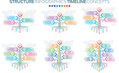 set of tree infographics templates with branches vector image