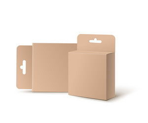 Mockup cardboard boxes with hang loop vector