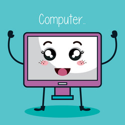 monitor computer character kawaii style vector image