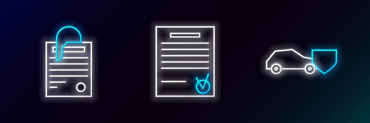 set line car with shield file document and paper vector image