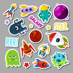 set of stickers with space objects and monsters vector image