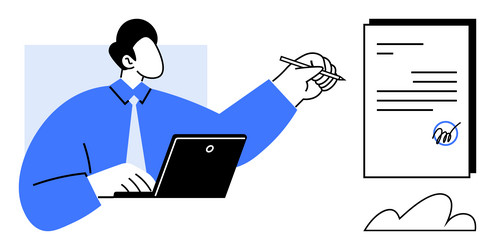 worker finalizing digital document signing vector image