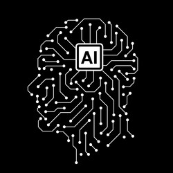 a black and white image of brain with computer vector image