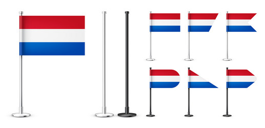 realistic various dutch table flags on a chrome vector