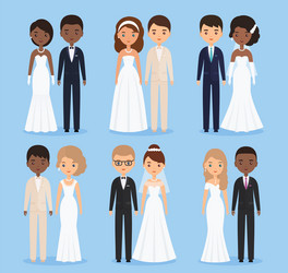 bride and groom animated characters vector