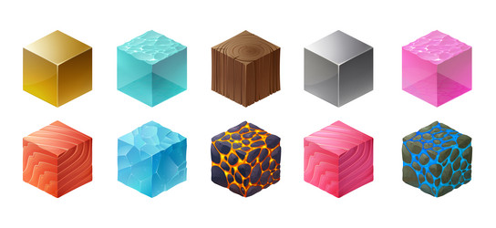 isometric texture cubes of materials for game vector