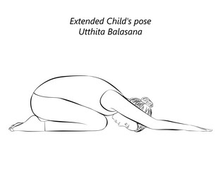 sketch extended child pose utthita balasana vector