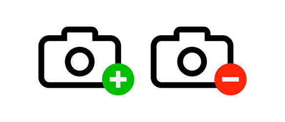 a set of camera icons adding photo and deleting vector image