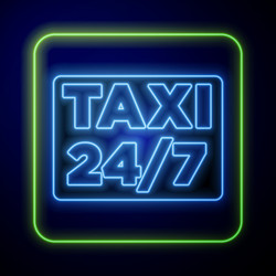 glowing neon map pointer with taxi icon isolated vector image