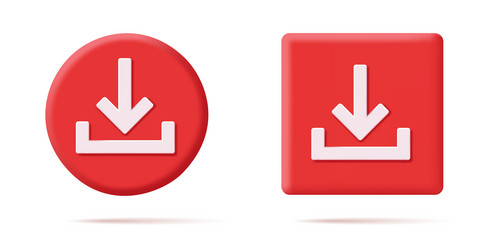 Set of download icon button on round and square vector