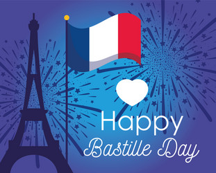 france eiffel tower and flag happy bastille day vector