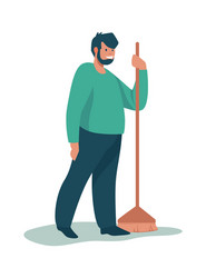 man cleaning garbage cartoon male standing vector