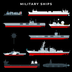 Warship set with boat vessel craft battleship vector