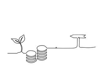 abstract coins with arrow as continuous lines vector image