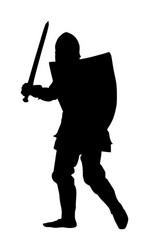 knight in armor with sword and shield silhouette Vector Image