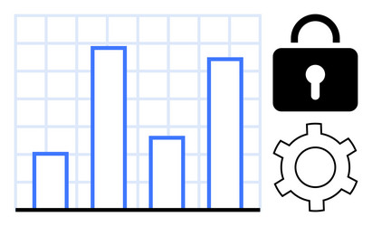 bar chart with lock and gear representing data vector image