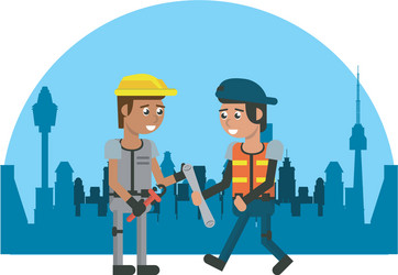Construction workers geometric cartoons Royalty Free Vector