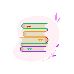 lying stack of closed paper books with colorful vector image