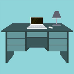 workplace desk computer lamp top angle view flat vector image