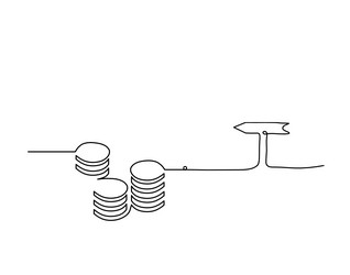 abstract coins with arrow as continuous lines vector image
