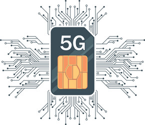 flat 5g sim card technology with microelectronics vector image