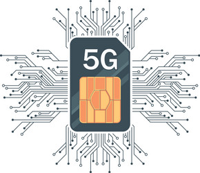 Flat 5g sim card technology with microelectronics vector