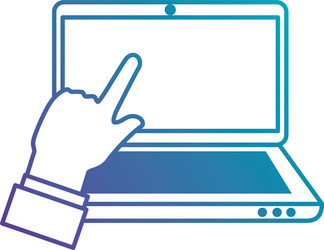 Laptop computer with hand user touching vector