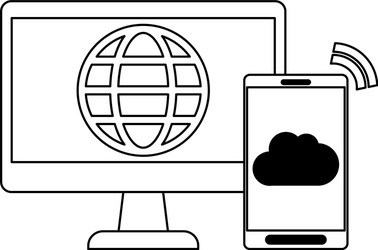 computer screen with globe and smartphone in black vector image