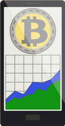 bitcoin coin with growth graph on a phone screen vector image