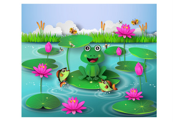 Scene with green frog in pond Royalty Free Vector Image