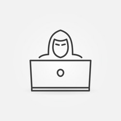 Hacker outline icon man with laptop linear vector