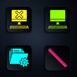 set ruler computer with keyboard and x mark vector image