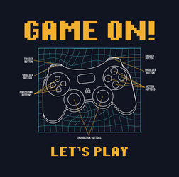 gamepad or joystick design with pixel text slogan vector image