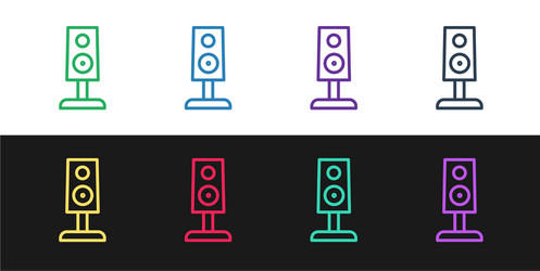 Set line stereo speaker icon isolated on black vector